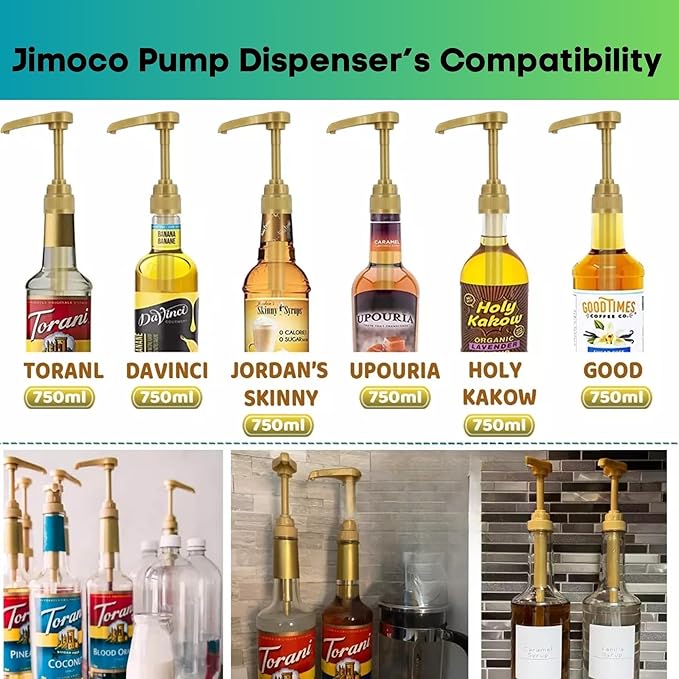 Jimoco® Syrup Pump Dispenser + Torani® Sugar Free Green Apple Syrup, 25.4 oz - Coffee Syrup Pump & Flavoring Bundle