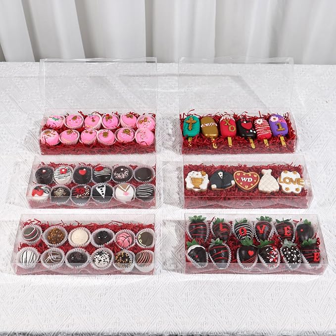 RomanticBaking 40Pcs 12x5x2Inches Clear Easter Cookies Boxes Bakery Box Chocolate Covered Strawberries Boxes Chocoalte Truffle Boxe Macaron Cakesickle Gift Packaging for Christmas Valentine's