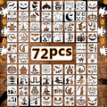 72 PCS 3x3 Inch Halloween Stencils for Painting - Pumpkin, Ghost, Bat, Spider Web Witch Skull Reusable Halloween Painting Templates on Wood, Glass, Fabric, Window Door Decor DIY Decoration