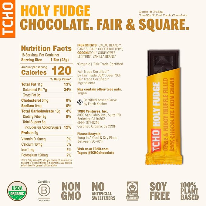 TCHO Singles Variety Pack - Plant Based, Organic Chocolate Singles - Vegan, Gluten-Free, Soy-Free - Handcrafted Pure Cacao Bars - Chocolate Bars - 18 Count - Holy Fudge, Toffee Time, Dark & Salty, Perfect Matcha (Pack of 4)