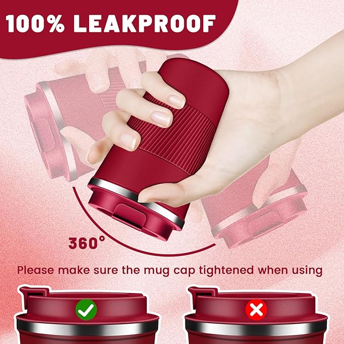 Insulated Coffee Tumblers with Flip Lid 12oz / 17oz, Stainless Steel Travel Coffee Mug Leak Proof, Vacuum Insulated Coffee Mug Reusable Cup, Keeps Cold and Hot for Coffee Tea