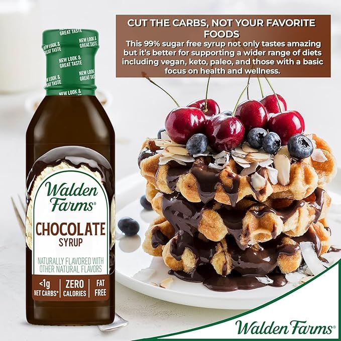 Walden Farms Chocolate Syrup – Perfect for Coffee, Desserts, Ice Cream – Zero Calorie, Sugar-Free, Low Carb, Keto-Friendly, Gluten-Free, Vegan – 2-Pack, 12 oz Bottles