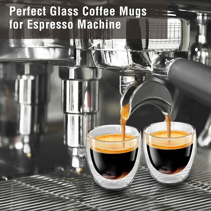 Espresso Cups Set of 4, 5 OZ Expresso Shots Glass Cup, Double Walled Glass Coffee Mugs, Espresso Machine Accessories,Insulated Clear Espresso Shot Glasses Cups,Water Won't Enter Between Double Walls