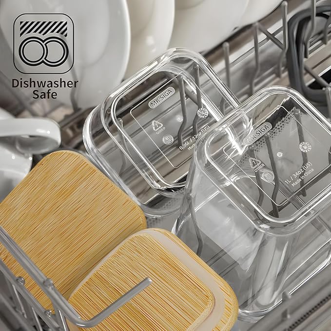 Square Storage Containers with Airtight Lids, Clear Food Storage Container Jar with Sealing Bamboo Lid for Noodles Flour Cereal Rice Sugar Tea Coffee Beans