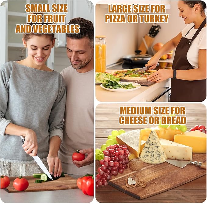 Patelai 12 Packs Wooden Cutting Board Set with Handles Large Kitchen Serving Plain Chopping Board Bulk Gifts for Mom for Vegetables Meat Pizza Cheese Fruit Bread(Acacia Wood,17 x 10 Inch)