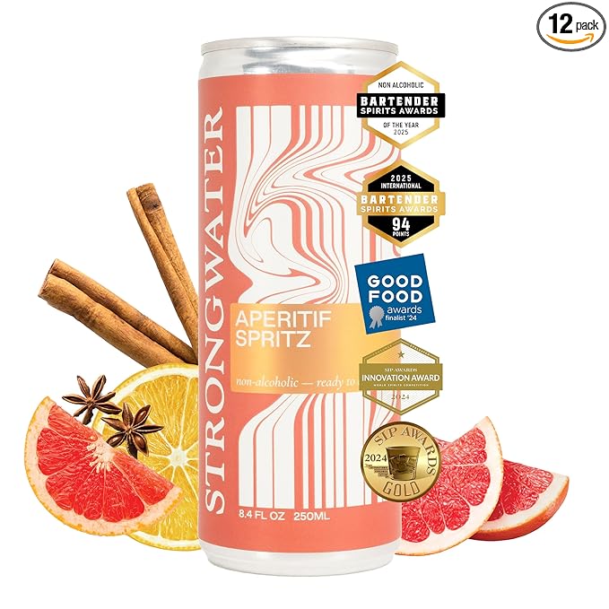 Strongwater Sparkling Spritz Aperitif - 12 Pack Cans (8.4 Fl Oz Each) - Premium Non Alcoholic Aperitif - Made with Filtered Rocky Mountain Water, Gentian, Grapefruit, Quinine, Real Cane Sugar