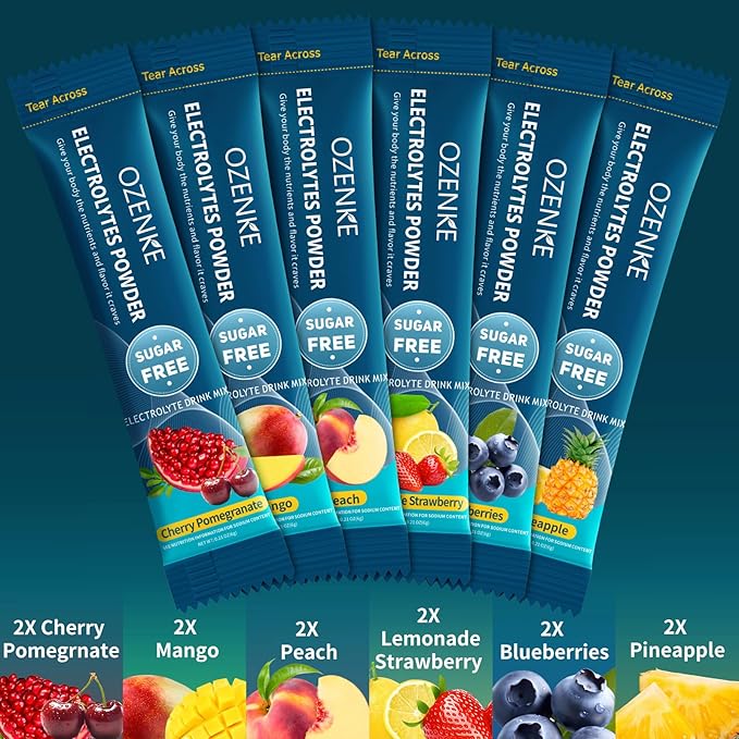 Electrolytes Powder Packets, 12 Sticks Sugar Free Hydration Packets, Electrolyte Drink Mix Travel Electrolyte for Rapid Hydration, 6 Flavors
