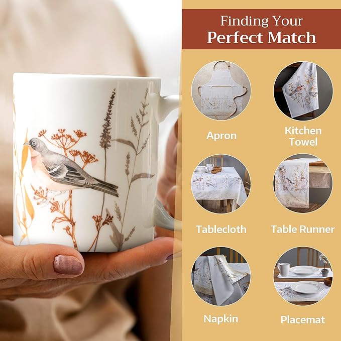 Maison d' Hermine Coffee Mug with Handles Fine Bone China Mugs Pack of Two Tea Cups for Hot Beverages Cappuccino Latte Home Restaurant Office Perfect for Gift (Meadow Florals, 12 Ounce)