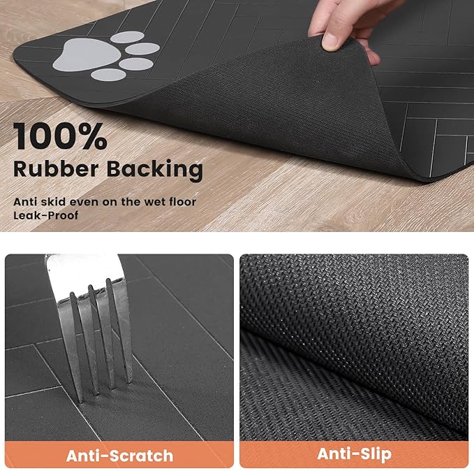 Pet Feeding Mat-Absorbent Pet Placemat for Food and Water Bowl, with Waterproof Rubber Backing, Quick Dry Water Dispenser Mat for Dog and Cat (16"x24", Striped Dark Gray)