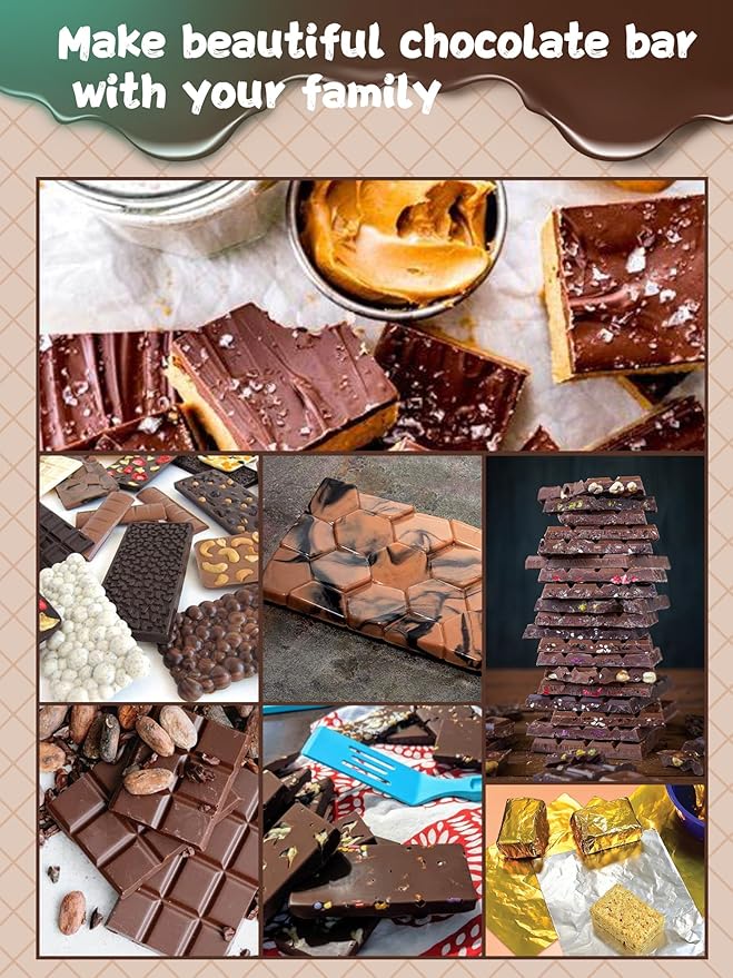 (120PCS) 6 Models Deep Chocolate Bar Mold - Food Grade Silicone Mold for Dubai Chocolate Bar Pistachio,With Recipes/Scraper/Wrapping Paper/Stickers
