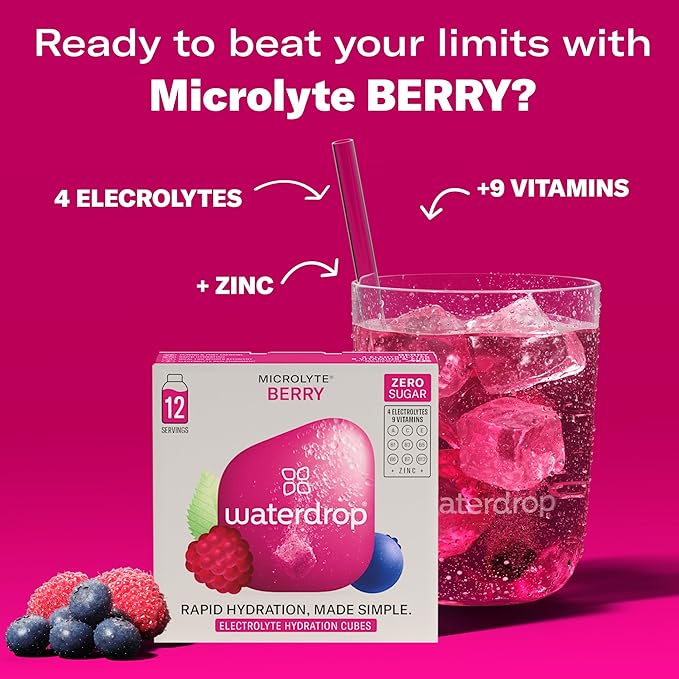 Waterdrop Hydration Cubes Mixed Berry Variety Pack, Zero Sugar Electrolyte & Vitamin Drink Mix, Flavored Water Enhancer Includes Blackberry, Blackcurrant, Microlyte Berry, Ice Tea Raspberry, 48 Count