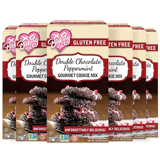 XO Baking Co. Gluten Free Double Chocolate Peppermint Gourmet Cookie Mix; Non-GMO; Kosher; Dairy Free; Peanut Free; No Preservatives; No Artificial Flavors or Colors, 15oz (Pack of 6)