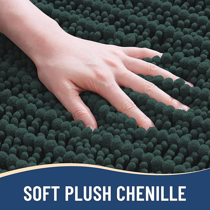 Arotive Luxury Chenille Bathroom Rug Mat, Extra Soft Thick Absorbent Shaggy Bath Rugs, Non-Slip Machine Wash Dry, Plush Bath Mats for Bathroom, Shower and Tub, 60x24, Dark Green
