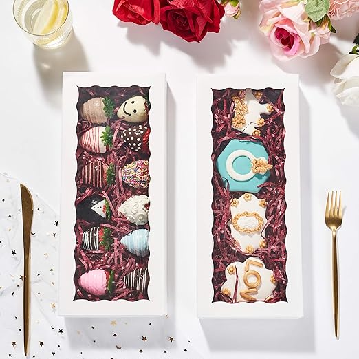 100PCS 12 x 5 x 1.5 inches Auto-Popup One Piece Premium Cookie Boxes with Window, Bakery Box for Holiday Cookie Gift Sets