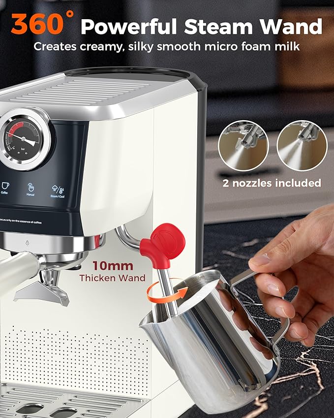 Tuni E2 58mm Espresso Machine 20Bar Espresso Maker, 𝐃𝐮𝐚𝐥 𝐁𝐨𝐢𝐥𝐞𝐫 Coffee Maker with 10mm Steam Milk Frother, Semi-automatic Coffee Machine with UKLA Pump for Espresso, Gift for Coffee Lover