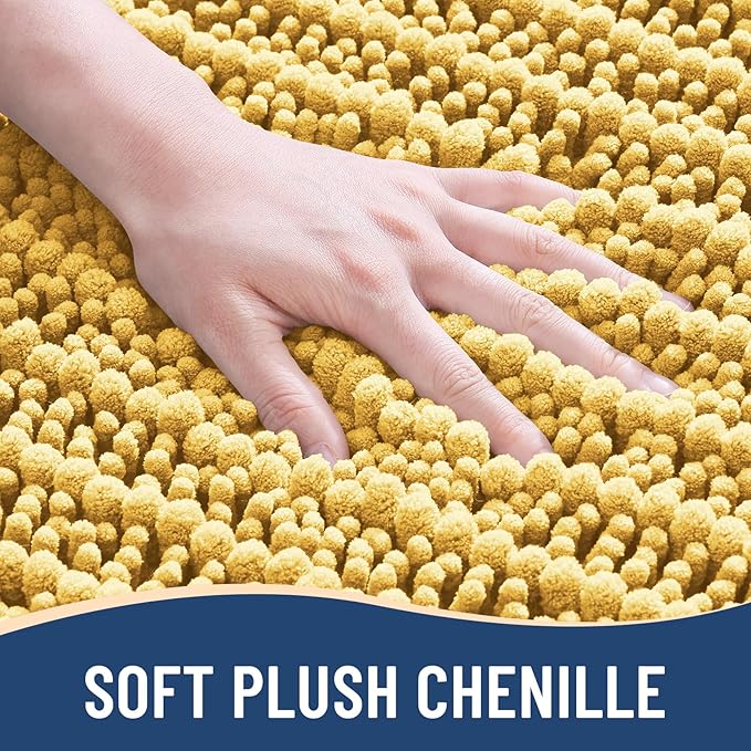 Arotive Luxury Chenille Bathroom Rug Mat, Extra Soft Thick Absorbent Shaggy Bath Rugs, Non-Slip Machine Wash Dry, Plush Bath Mats for Bathroom, Shower and Tub, 30x20, Yellow