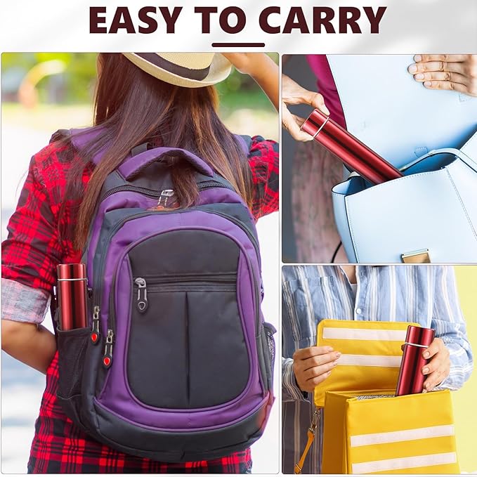 Vesici Slim Water Bottle 8.8 oz Small Stainless Steel Purse Compact Insulated Water Bottles Camping Travel Backpack Pocket Flask for Car Cold Coffee Tea(Red,1 Pack)