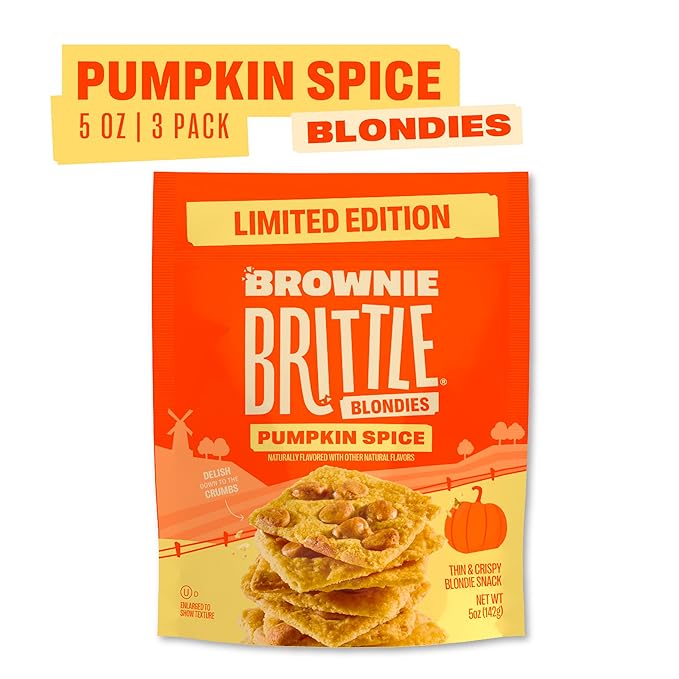 Brownie Brittle – Pumpkin Spice Blondie Thin and Crispy Sweet Snacks (Pack of 3, 5 oz), Rich Gourmet Brownie Bites Dessert