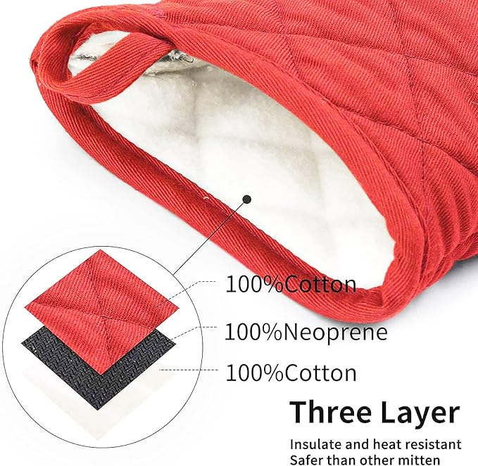 1 Pair Short Oven Mitts, Heat Resistant Silicone Kitchen Mini Oven Mitts for 500 Degrees, Non-Slip Grip Surfaces and Hanging Loop Gloves, Baking Grilling Barbecue Microwave Machine Washable