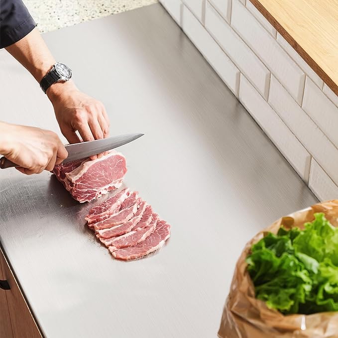 Large Cutting Board 35.4" L X 22.8" W Stainless Steel Cutting Board with Lip Metal Baking Board Non Stick Thick Board with Rolling Pin for Meat Fruits Vegetables Bread and Baking