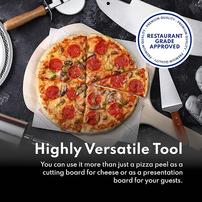 New Star Foodservice 50257 Restaurant-Grade Wooden Pizza Peel, 16" L x 12" W Plate, with 26" L Wooden Handle, 42" Overall Length