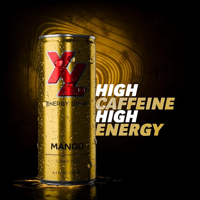 XL Energy Drinks Sugar Free 24 pack Mango Flavor Zero Sugar Energy Drinks - Boost Focus and Energy with Sugar Free Energy Drinks - Pre Workout Drink, Carbonated Mango Energy Drink - Sugar Free Drinks