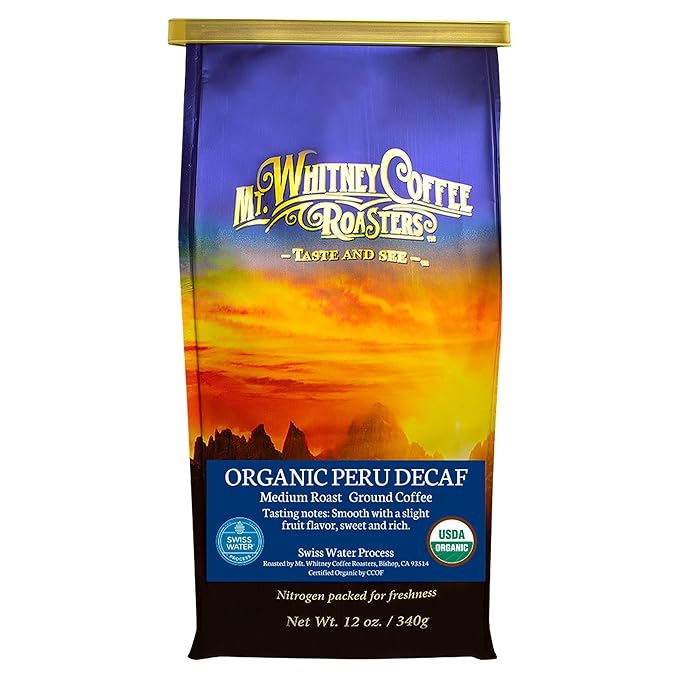 Mt. Whitney Organic Swiss Water, Low Acid, Decaf Coffee from Peru (Ground, 12 Oz)