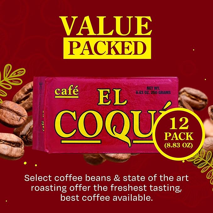 El Coquí Dark Roast Espresso Ground Coffee, Rich, Ground Coffee, Bulk Coffee, Authentic Puerto Rican Style Coffee, Vacuum Sealed, Ground Espresso Beans, 8.83 oz (12 pack)