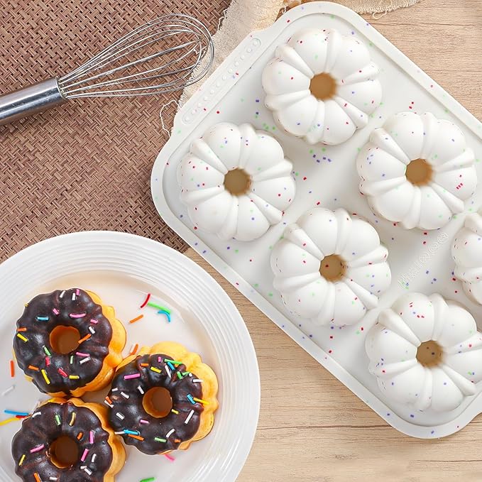 Mini Bundt Cake Pans for Baking, Silicone 6-Cavity Fluted Tube Cake Pan with Metal Reinforced Frame, Nonstick Baking Molds for Cupcake, Brownie, Donuts, Cornbread, Jello