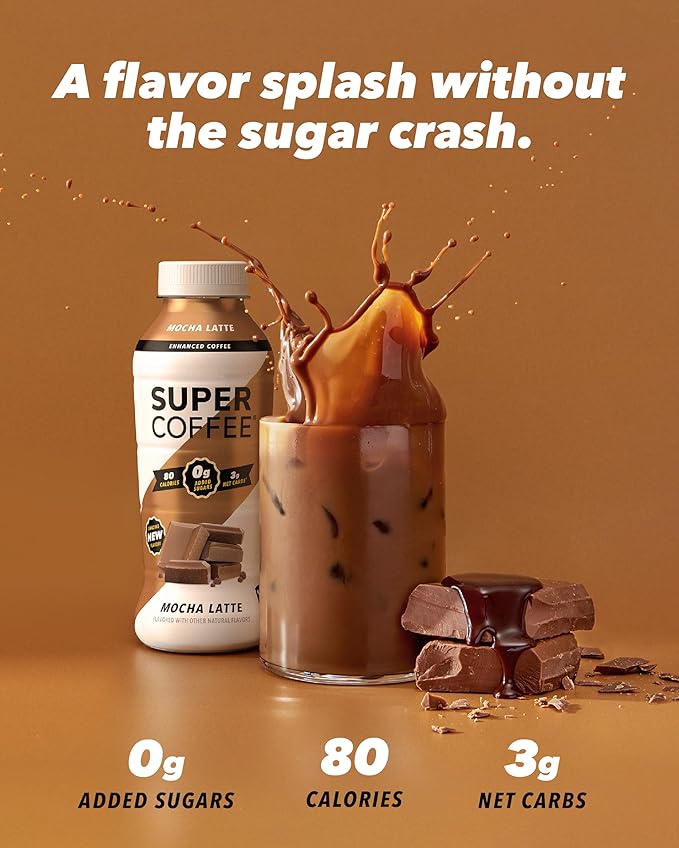 SUPER COFFEE, Keto Protein Coffee (0g Added Sugar, 10g Protein, 70 Calories) [Caramel] 12 Fl Oz, 12 Pack | Iced Smart Coffee - SoyFree GlutenFree