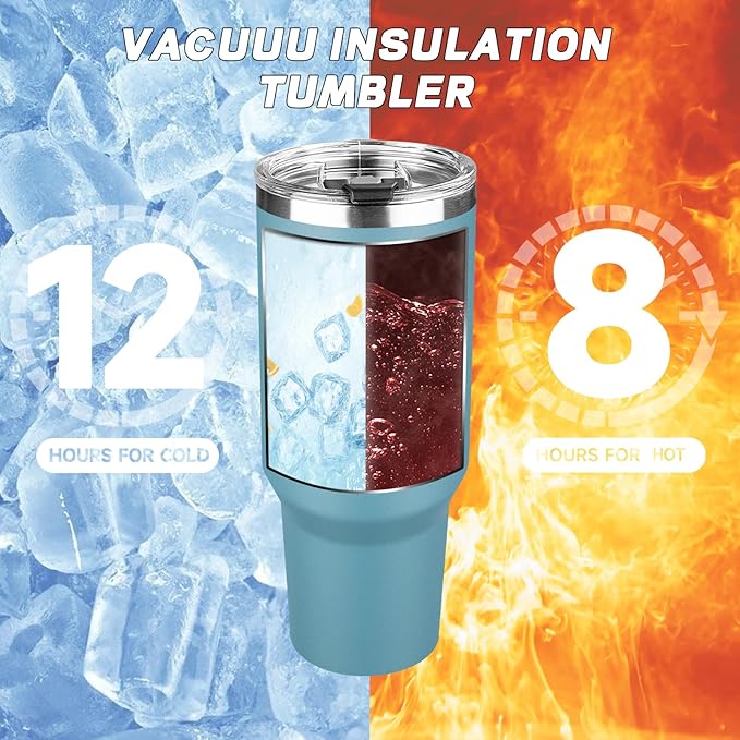 40 oz Tumbler with Lids and Straws, Stainless Steel Insulated Coffee Tumbler, Double Wall Vacuum Insulated Travel Mug Cup, Leakproof Thermal Coffee Cup for Hot and Cold Drinks (azure blue)