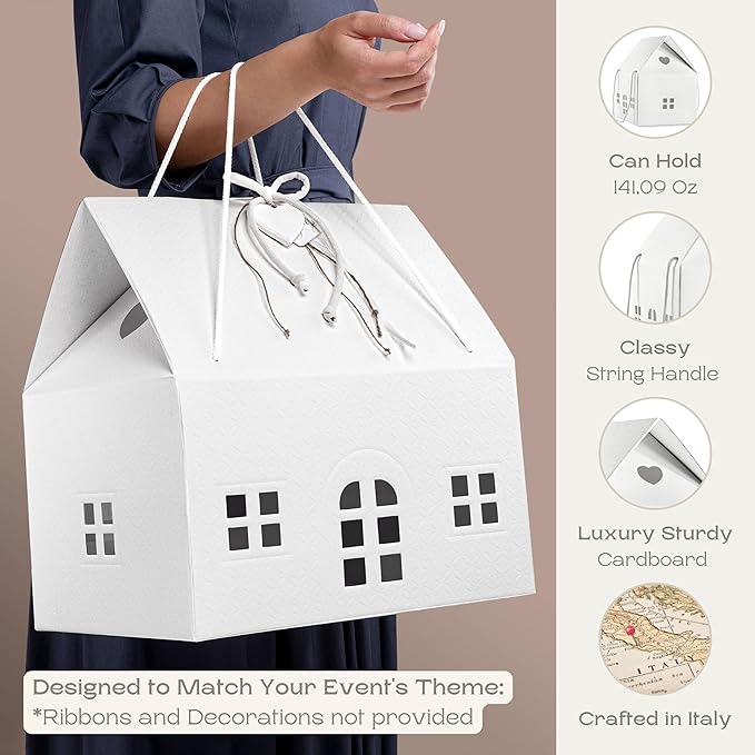 Boxes Craftory Pack of 5 House Shaped Gift Boxes (12.99 x 9.84 x 7.48 inch) - Mansion Ideal for Home Presents, House Interior Decorations and for Treats - White Matelasse