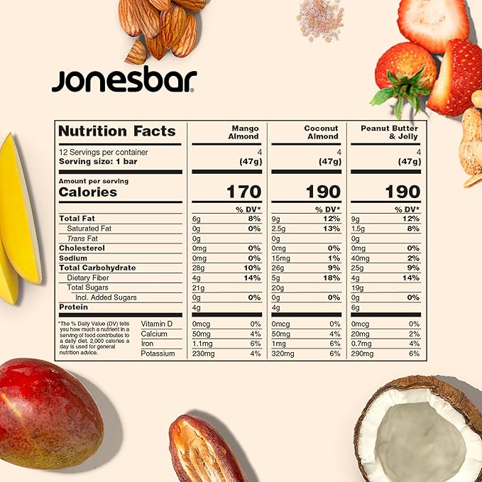 JONESBAR Organic Plant Based Protein Bars | Fruit Lovers Pack | Fruit & Nut Bar, Kosher, Gluten Free, Breakfast Bars, School Snacks, Vegan Snack & Healthy Snacks for Adults and Kids (Pack of 12)