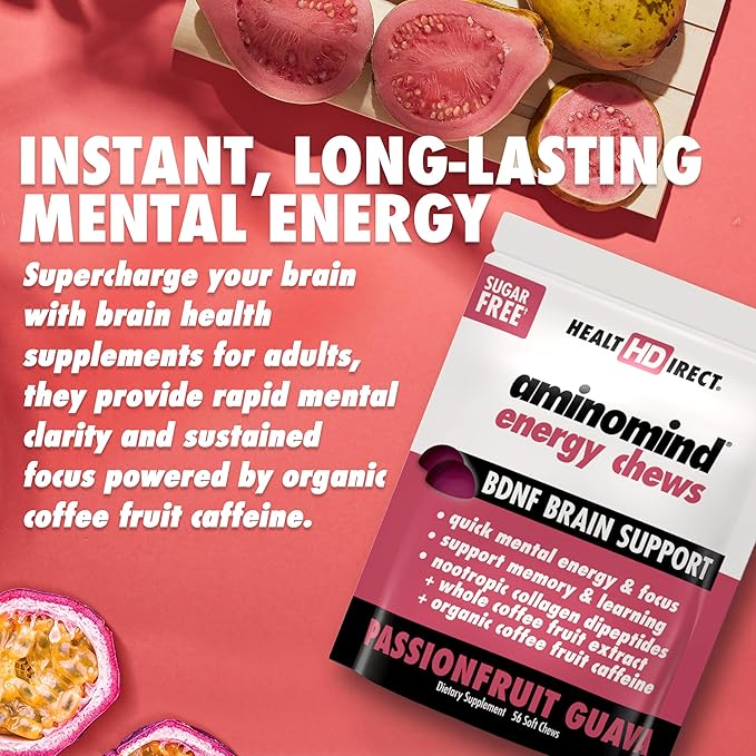 HEALTH DIRECT - AminoMind Energy Chews - Passionfruit Guava - 56 Chews - Optimal Cognitive Function