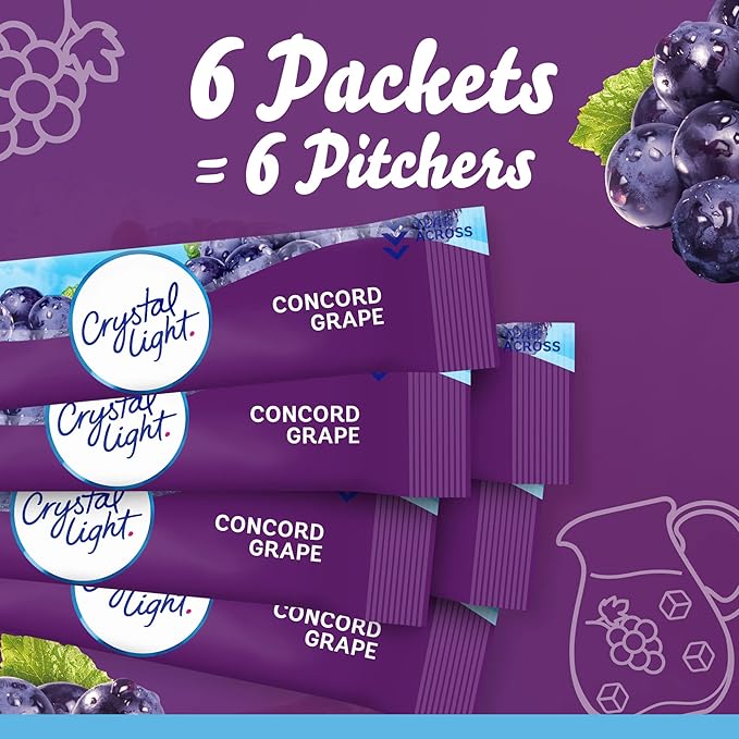 Crystal Light Sugar-Free Concord Grape Low Calories Powdered Drink Mix 6 Count Pitcher Packets (Pack of 4)