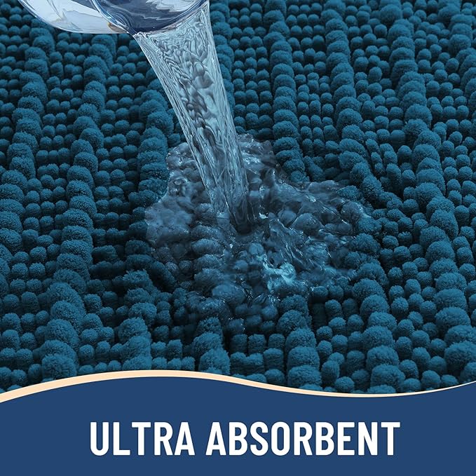 Arotive Luxury Chenille Bathroom Rug Mat, Extra Soft Thick Absorbent Shaggy Bath Rugs, Non-Slip Machine Wash Dry, Plush Bath Mats for Bathroom, Shower and Tub, 30x17, Peacock Blue