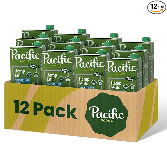 Pacific Foods All Natural 32Oz Boxes Keto Friendly, Unsweetened Hemp - Vanilla, 384 Fl Oz, Pack of 12