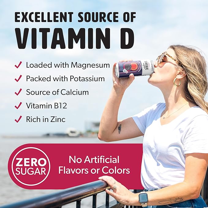 ShineWater Watermelon Blackberry Vitamin D Electrolyte Drink | Zero Sugar Hydration Beverage with Magnesium, Zinc & Antioxidants | Low Calorie Plant-Based Vitamin Water | 12 Pack