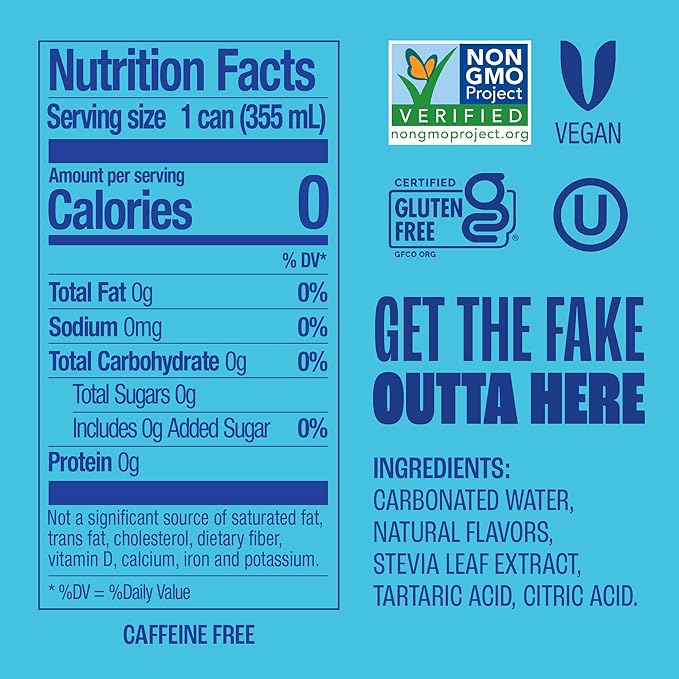 Zevia Zero Sugar Soda, Caffeine Free Cola, 12 oz Cans (24-Pack) – Naturally Sweetened, Zero Calorie Sugar Free Soda - Non-GMO Project Verified, Gluten-Free, Vegan