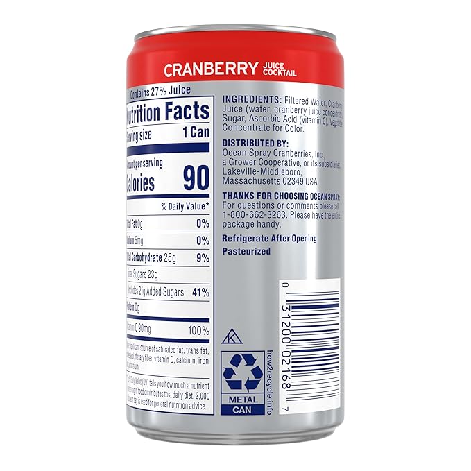 Ocean Spray Cranberry Juice Cocktail, 7.2 oz Cans (Pack of 24)