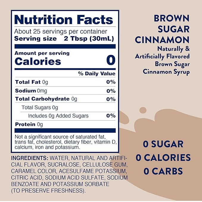 Jordan's Skinny Syrups Sugar Free Coffee Syrup, Brown Sugar Cinnamon Flavor Drink Mix, Zero Calorie Flavoring for Latte, Protein Shake, Food and More, Gluten Free, Keto Friendly, 25.4 Fl Oz, 1 Pack