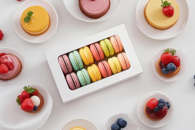 20PCS Macaron Boxes for 12,Chocolate Covered Strawberry Boxes with Window,Drawer Macaron Packaging Display for Strawberry Gift,Chocolate, Truffles,Desserts