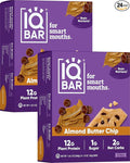IQBAR Brain and Body Plant Protein Bars - Almond Butter Chip - 24-Count - Keto, Vegan, Low Carb, High Fiber, Gluten Free, Dairy Free, Low Sugar Snack with Nutrients for Focus, Energy, Meal Replacement