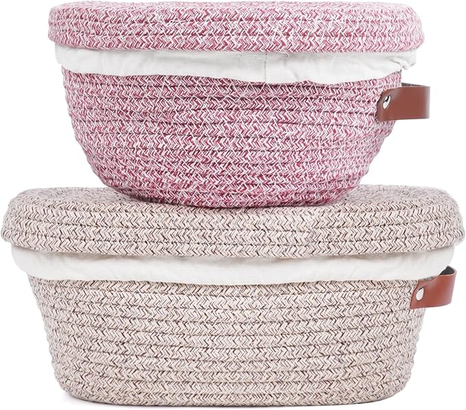 Stackable Cotton Banneton Proofing Basket Set– 2-Pack Bread Baskets (Round + Oval) With Cotton Lids, Sourdough Baking Kit for Home Bakers
