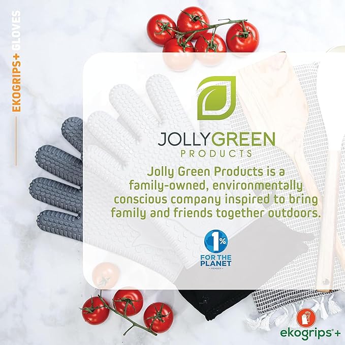 Ekogrips Plus Oven Gloves with Fingers, Comfy Waterproof Silicone Oven Mitts Heat Resistant with Long Cuff, Insulated BBQ Gloves Perfect for Grilling, Baking, Smoker, Canning, and Pizza, Grey, OSFM