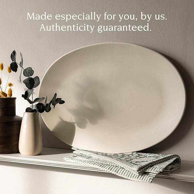 over&back Coupe Stoneware Serving Platter - Elegant 1-Piece Oval Serving Platter to Complete Your Kitchen Set - 16.4" x 11.5" - Semi-Matte Ivory