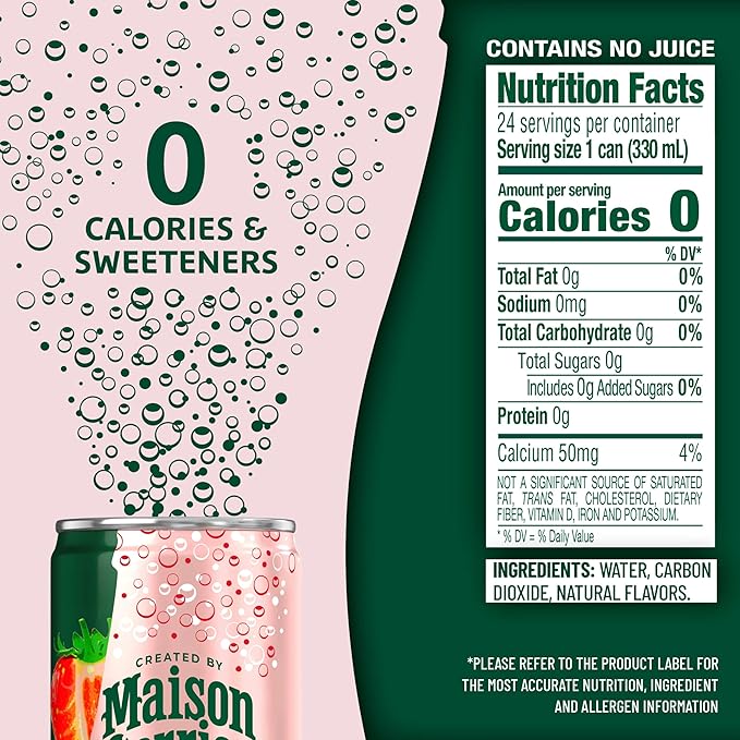 Maison Perrier Forever Strawberry Flavored Sparkling Water, 11.15 Fl Oz Cans, 8 Count, 3 Pack