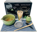 Matcha Whisk Set (7pcs) - Matcha Set with Whisk,Pouring Spout Bowl,Chasen Holder,Powder Sifter,Bamboo Scoop with Stand,Tea Cloth,Perfect Tools Kit for Tea Ceremony (Matcha Green)