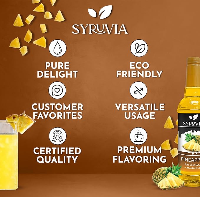 Syruvia Pineapple Syrup for Drinks 25.4 Ounces Pineapple Flavoring Syrup