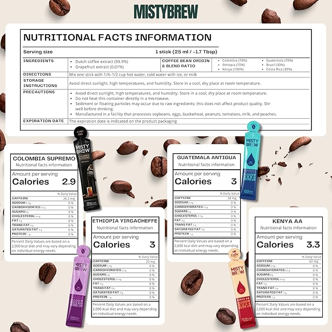Cold Brew Coffee Concentrate liquid, Single Serve Coffee Sticks, MistyBrew, Imported from Korea, 4 flavors, Premium coffee (12 sticks, Mix)